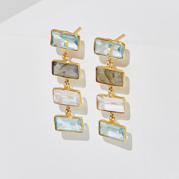 🌈Handcrafted 18K Gold Vermeil Gems Earrings - Picture 2 of 6